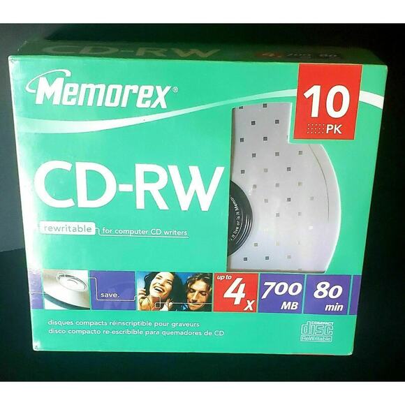 Memorex CD-RW 10 Pack 4X 700MB 80 Min Compact Discs Rewritable Brand New SEALED - Picture 10 of 12
